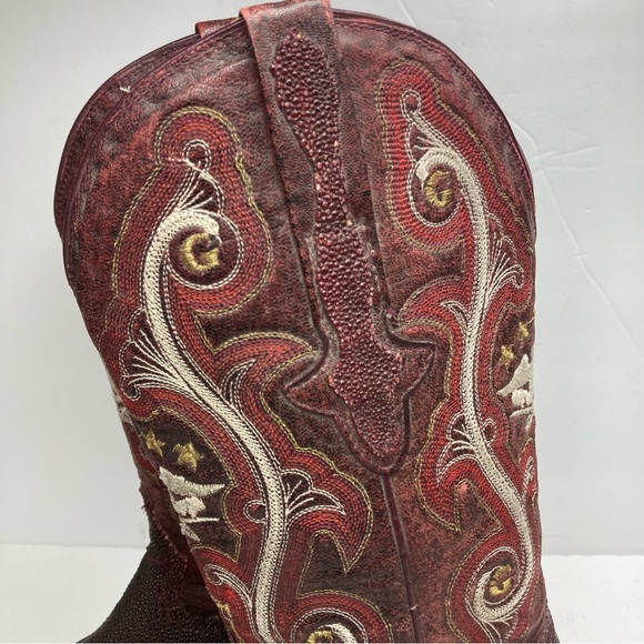 El General 1901 Cowboy Boots Leather Men's 8 Burgundy Textured Western Mexico - Picture 11 of 16